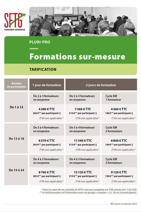 Tarifs des formations SFTG 2025